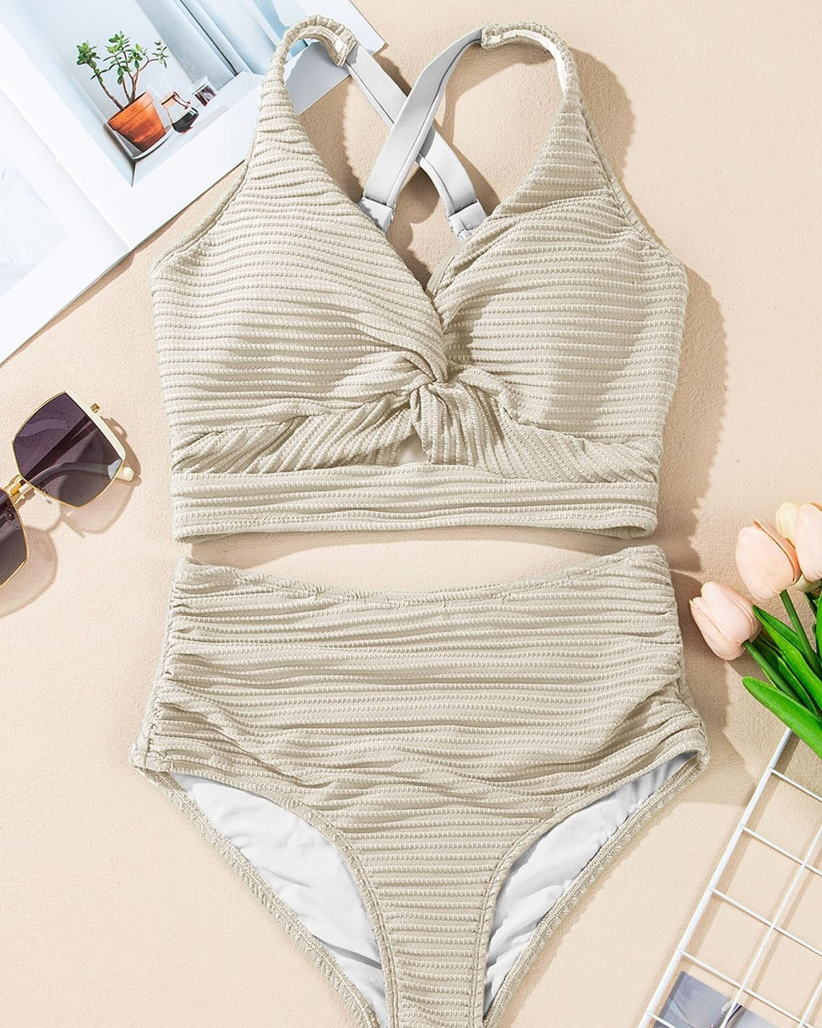 Ribbed Twist Bikini Set - bellanza