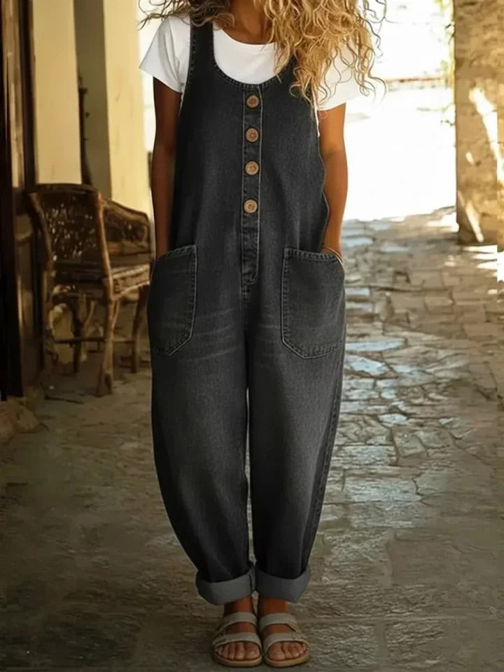 Valentina | Vintage gewassen katoenen denim salopette