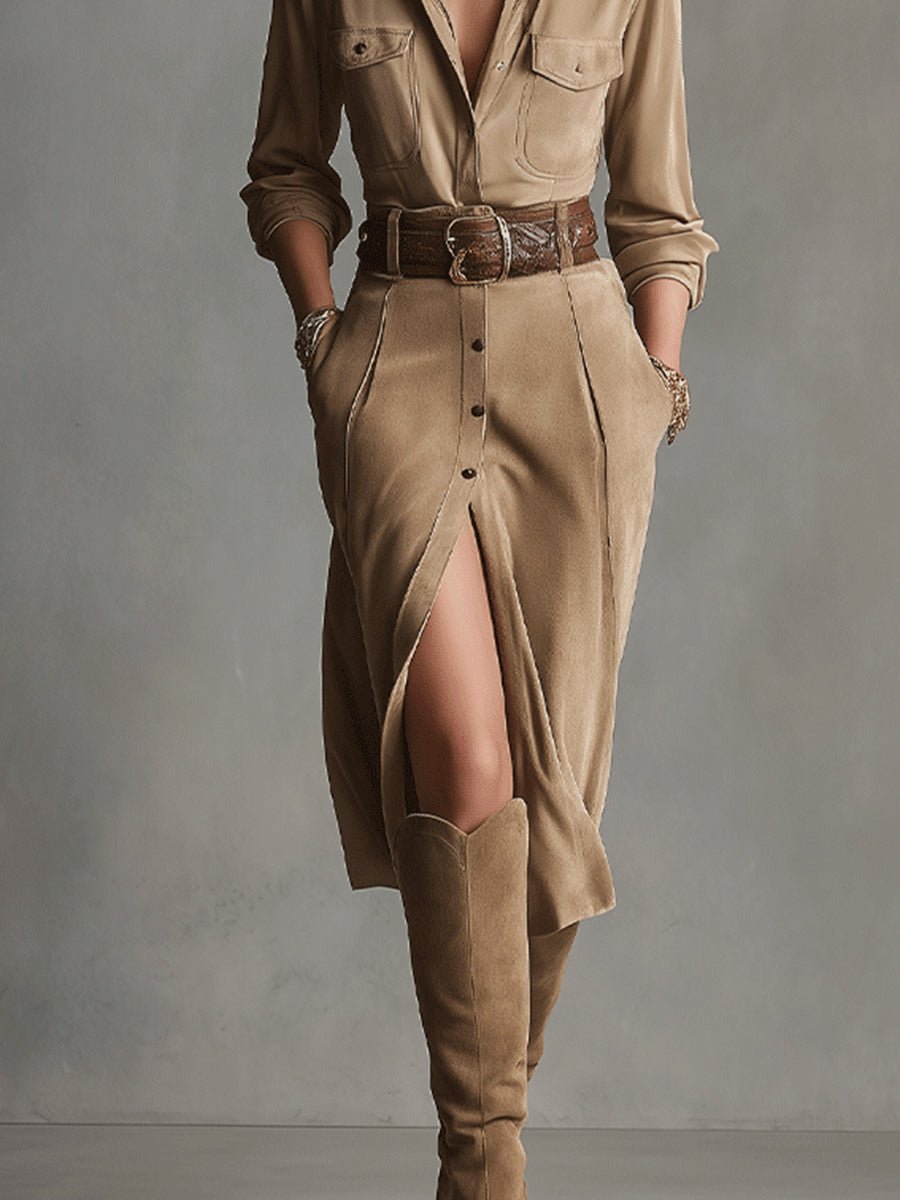 Sofia™ - Elegante Suède Jurk - Bellanza