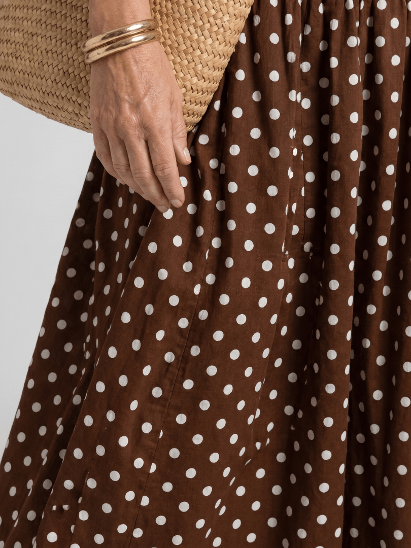 Sorien | Strapless Polka Dot Pattern Midi Dress - Bellanza
