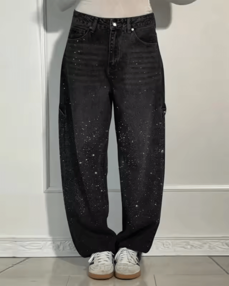 Starlight® | Trendy Balloon Carpenter Jeans met Glitters - Bellanza