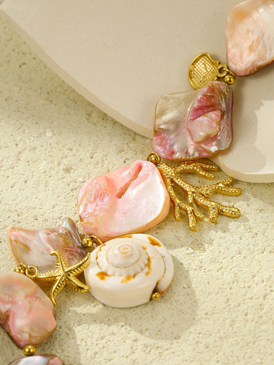 Strandstijl Roze Schelp Koraal RVS Ketting - Bellanza