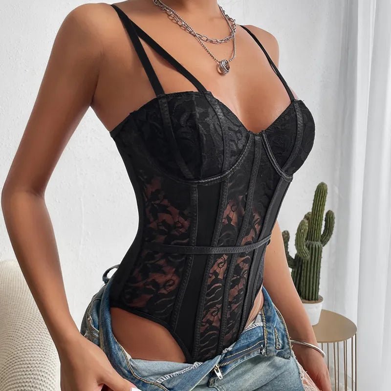 Suzanne | Geborduurde Korset Bodysuit - bellanza