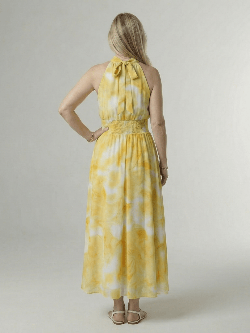 Sylin | Midi Jurk met Halternek en Rimpel Taille - Bellanza