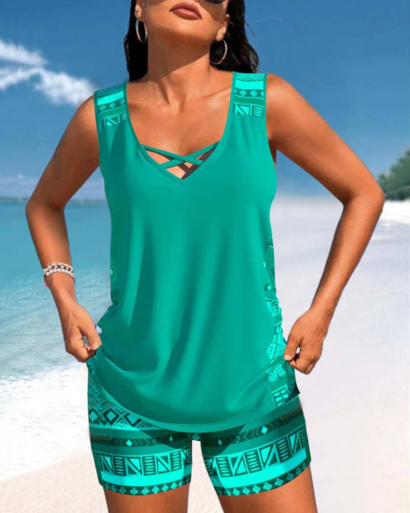 Tankini's met geometrische print en V - hals - bellanza