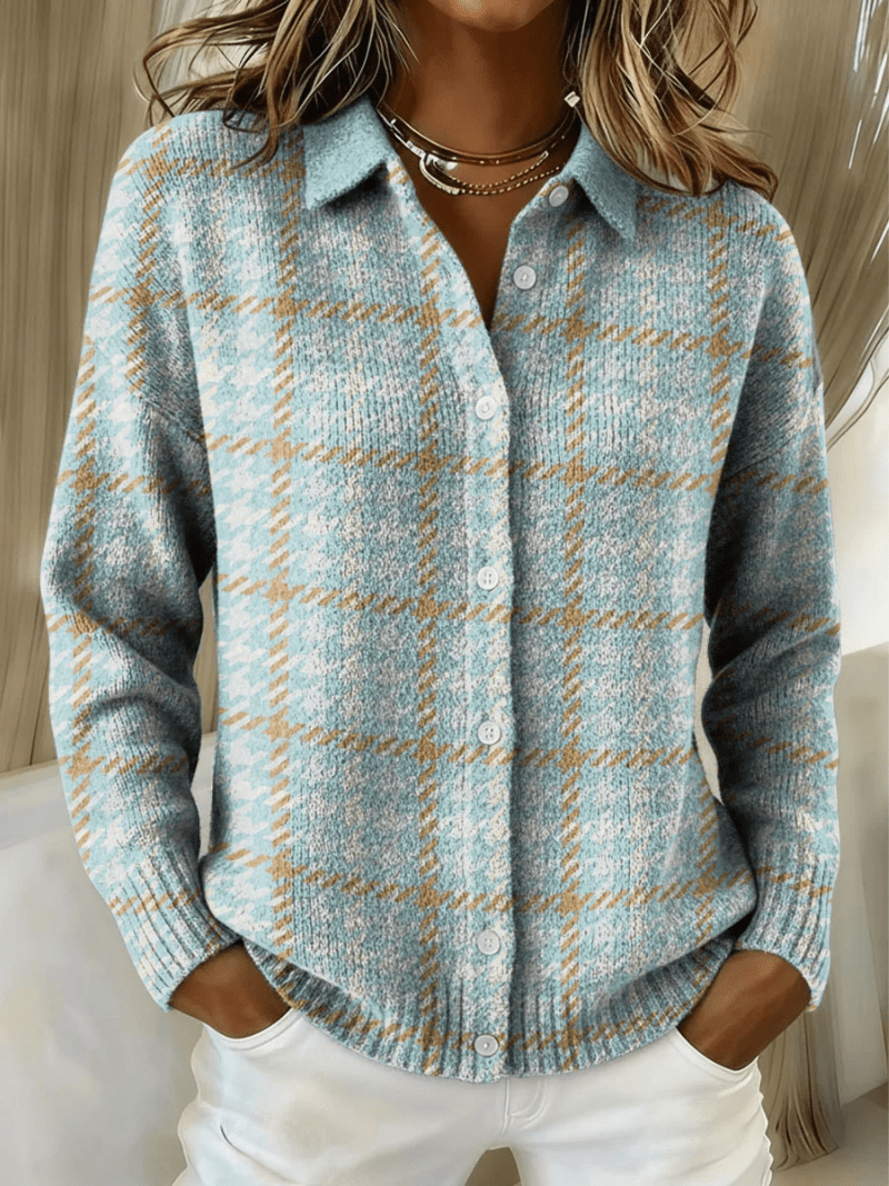 Tara – Geruite blouse met zandkleurige accenten - Bellanza