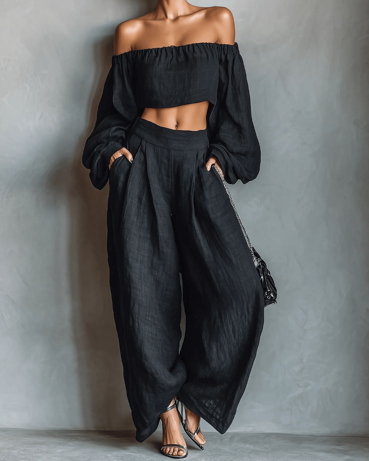 Tess™ | Set met blote schouders en brede broek - Bellanza