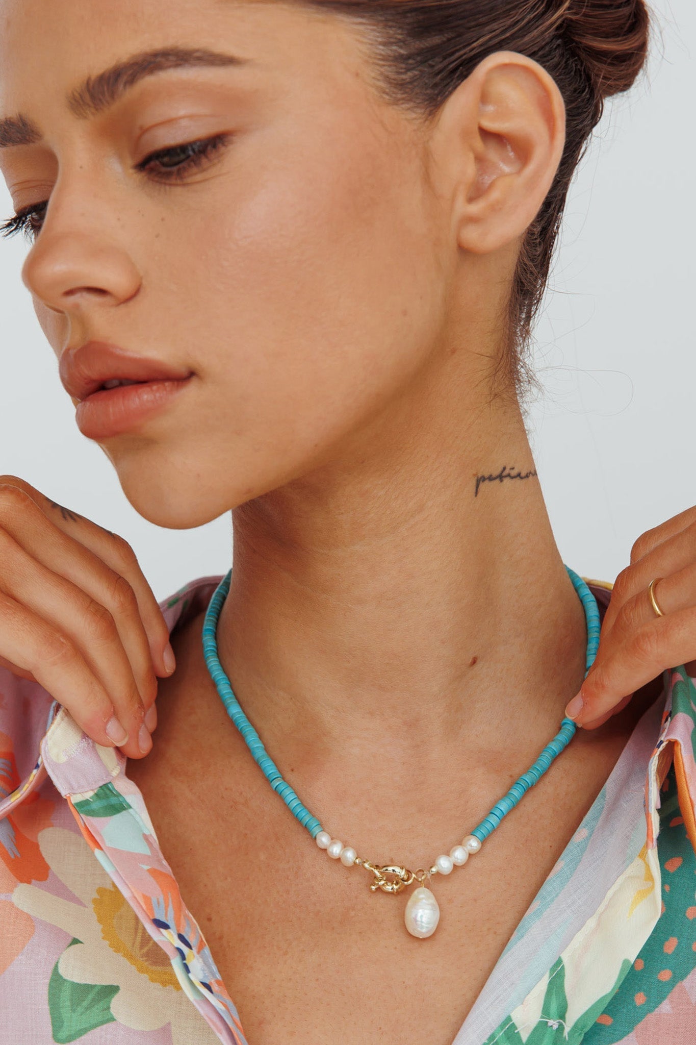 Turquoise parelcollier Monaco in goud - Bellanza