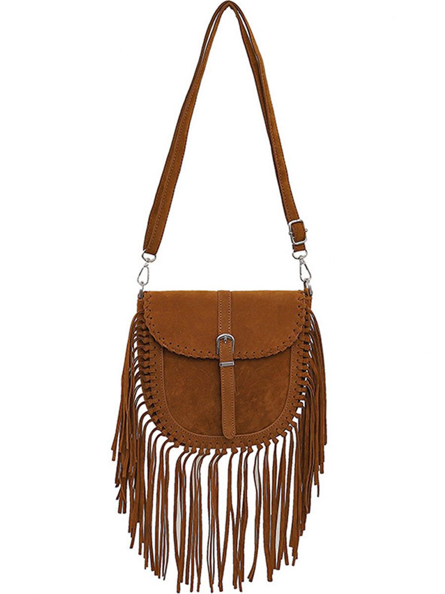 Vintage Boheemse Tassel Suède Schoudertas - Bellanza