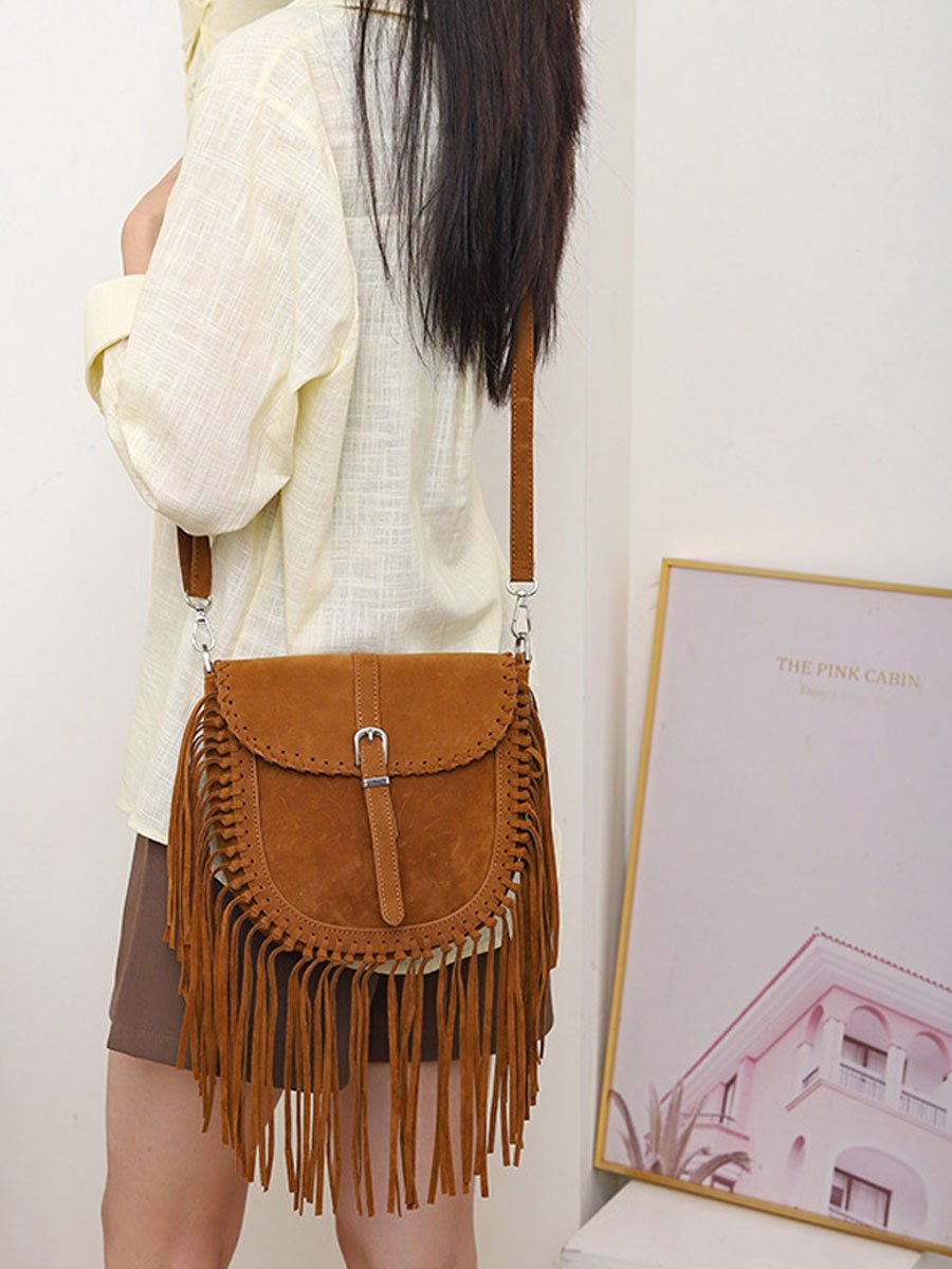 Vintage Boheemse Tassel Suède Schoudertas - Bellanza