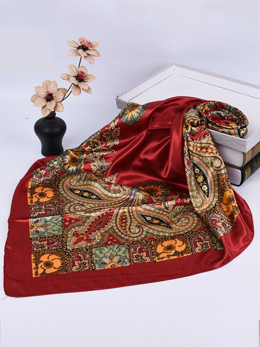 Vintage Bohemian Paisley Print Satijnen Vierkante Sjaal - Bellanza