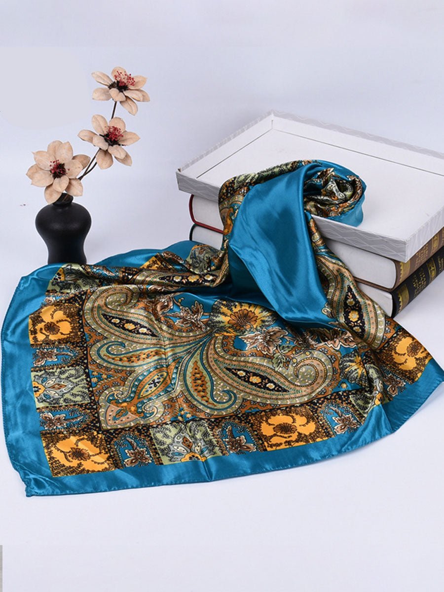 Vintage Bohemian Paisley Print Satijnen Vierkante Sjaal - Bellanza