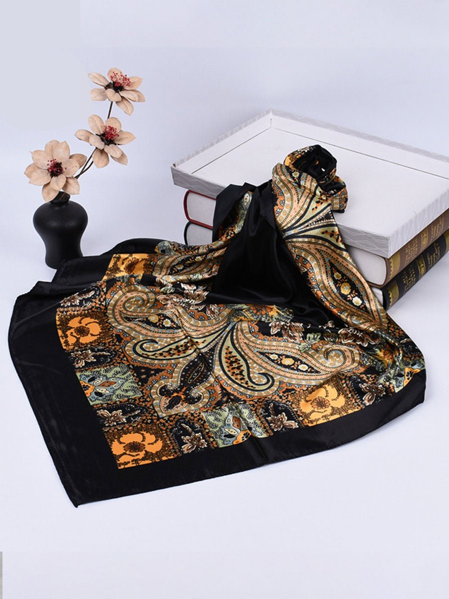 Vintage Bohemian Paisley Print Satijnen Vierkante Sjaal - Bellanza