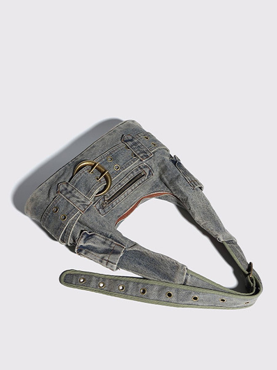 Vintage Gewassen Denim Schouder Crossbody Onderarm Tas - Bellanza