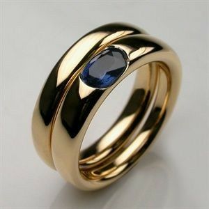 Vintage Gouden & Blauwe Zirkonia Ring - bellanza