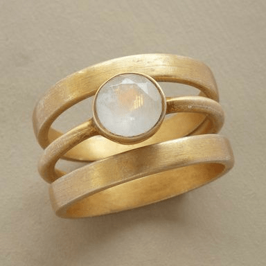 Vintage Gouden & Intarsia Maansteen Ring - bellanza