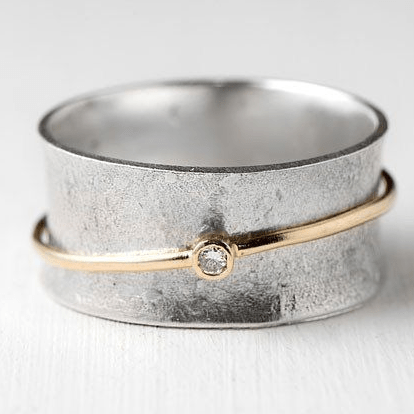 Vintage Gouden Lijn Zirkonia Zilveren Ring - bellanza