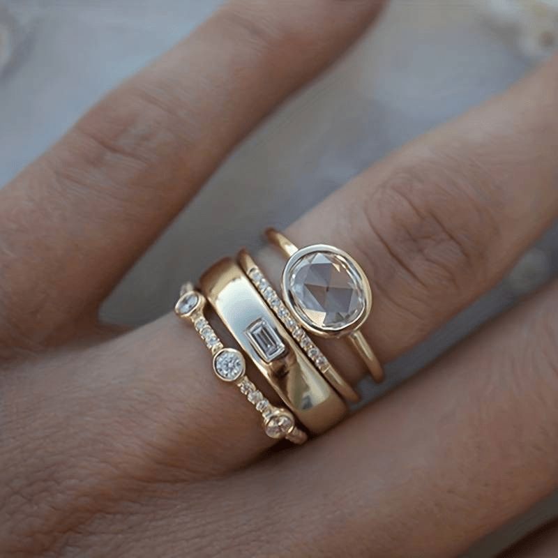 Vintage Gouden & Zirkonia Ring Set - bellanza