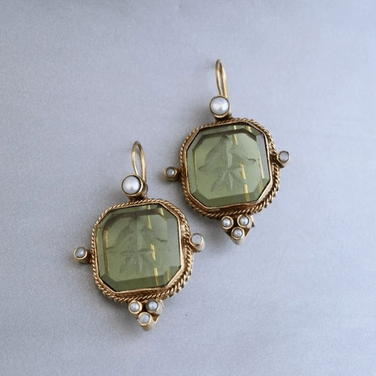 Vintage Groen & Parels Oorbellen - bellanza