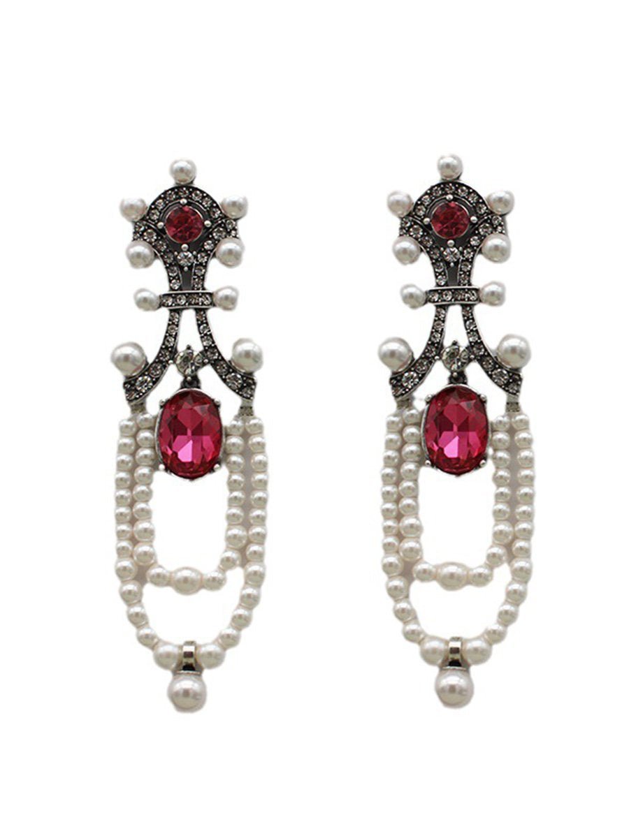 Vintage Lange Robijnparel Tassel Oorbellen - Bellanza