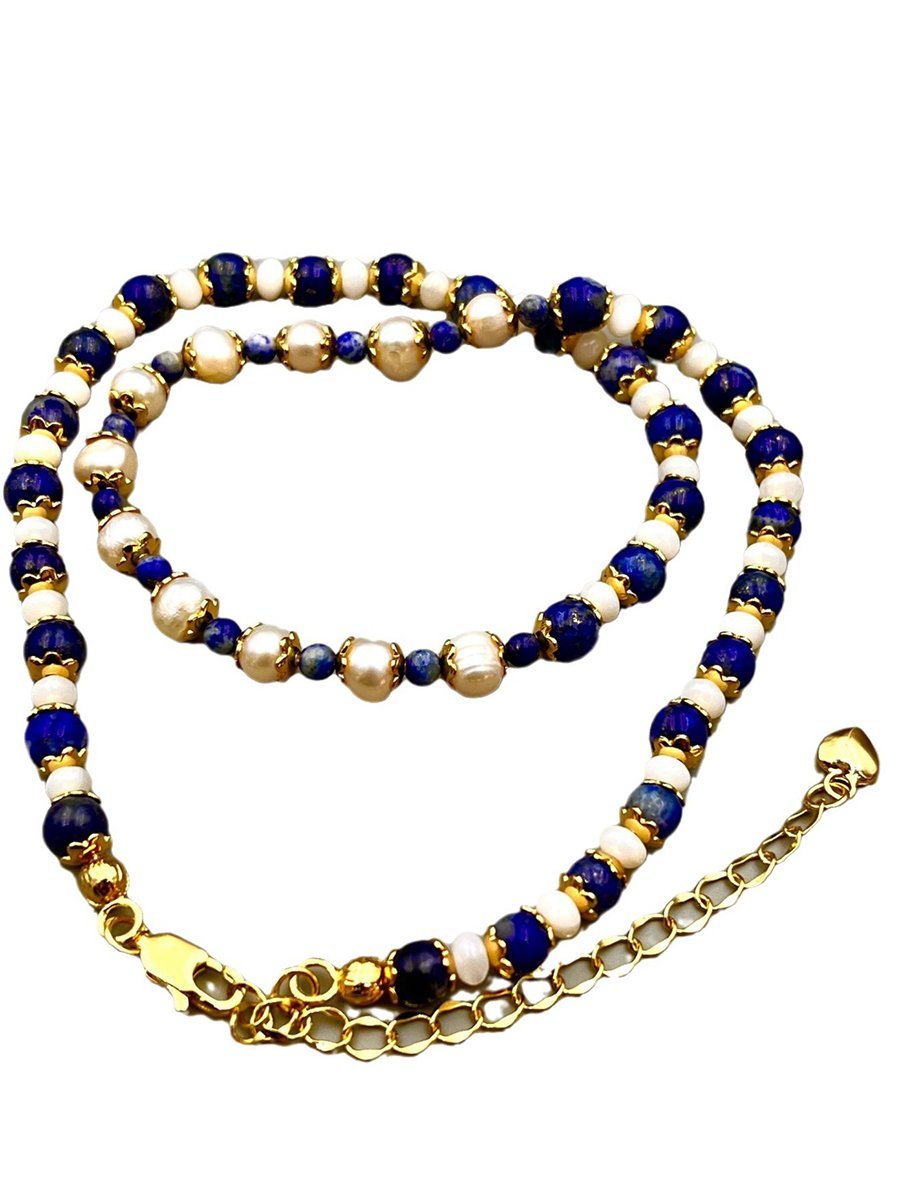 Vintage Natuurlijke Lapis Lazuli Parel Modeketting - Bellanza