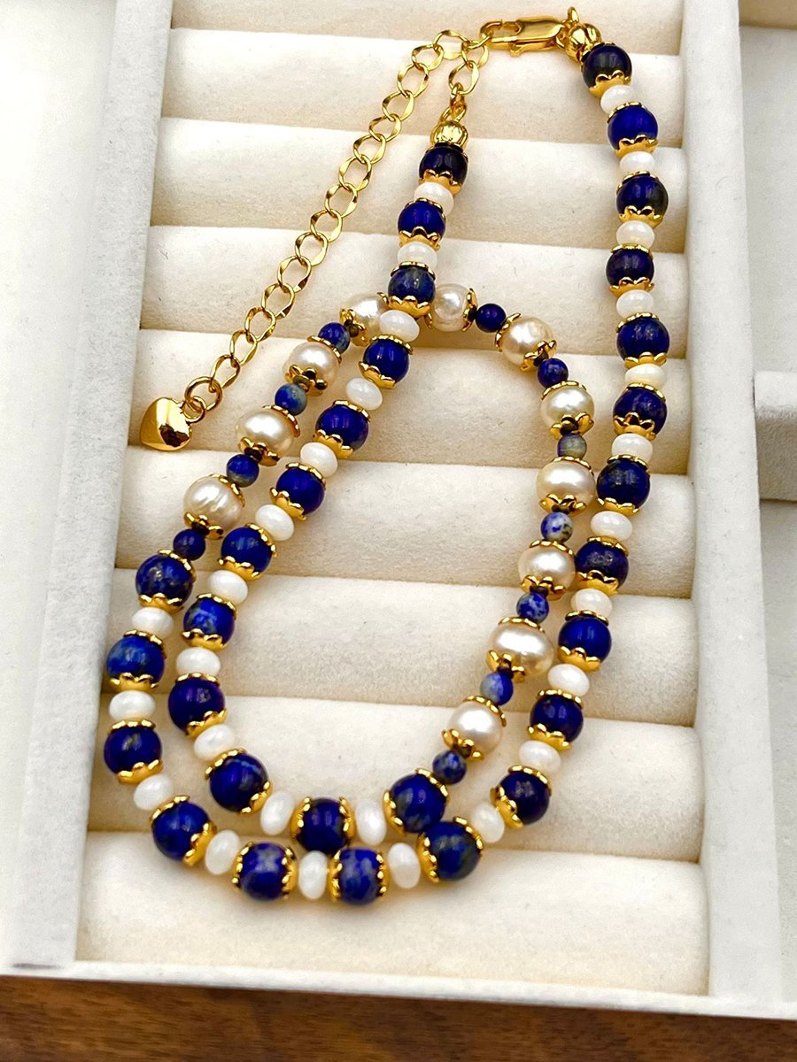 Vintage Natuurlijke Lapis Lazuli Parel Modeketting - Bellanza