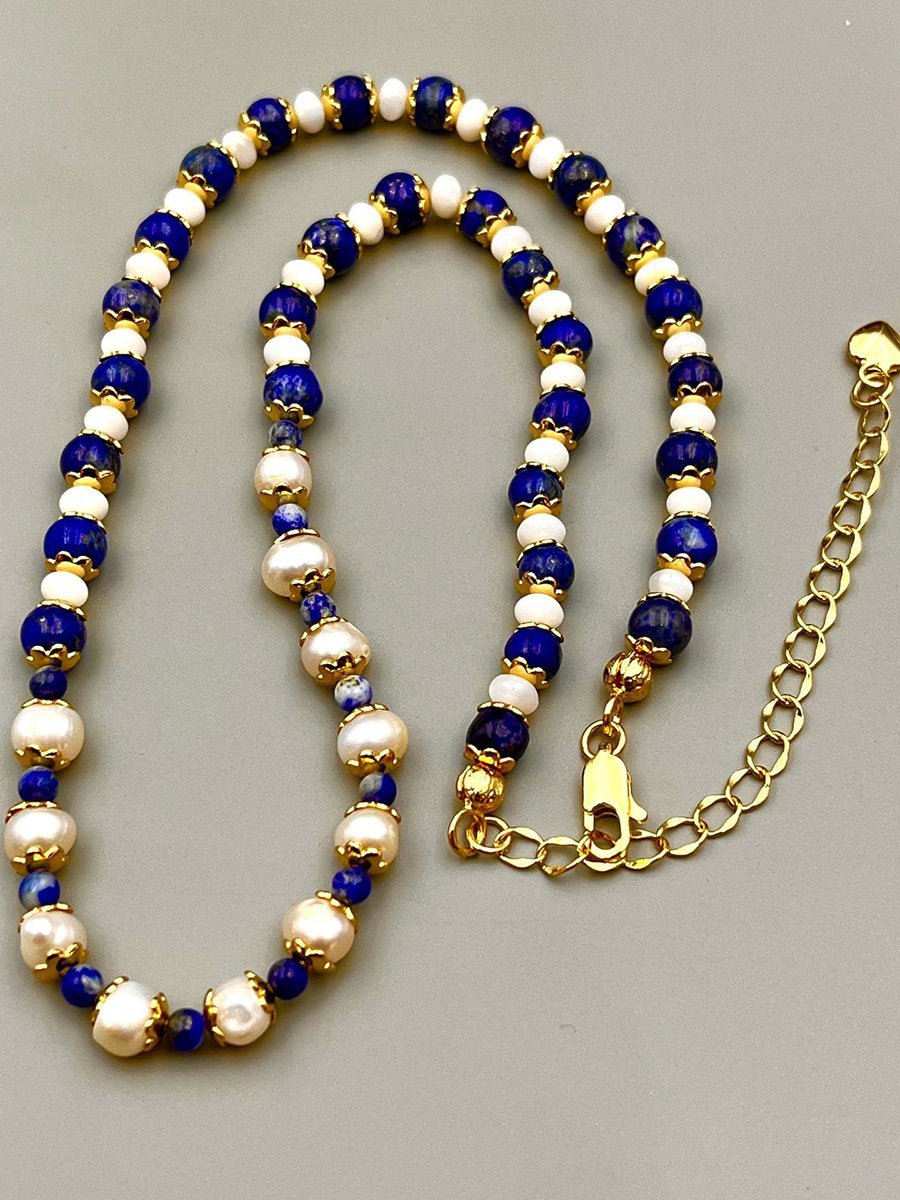 Vintage Natuurlijke Lapis Lazuli Parel Modeketting - Bellanza