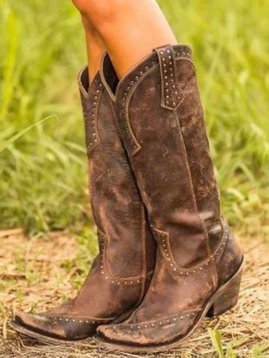 Vintage Studded Cowgirl Boots - Bellanza