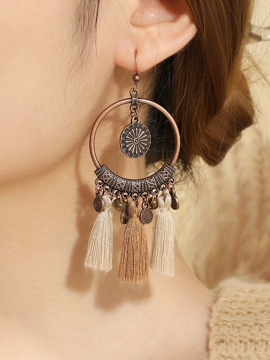 Vintage Versleten Bohemian Tassel Ketting Oorbellen Set - Bellanza