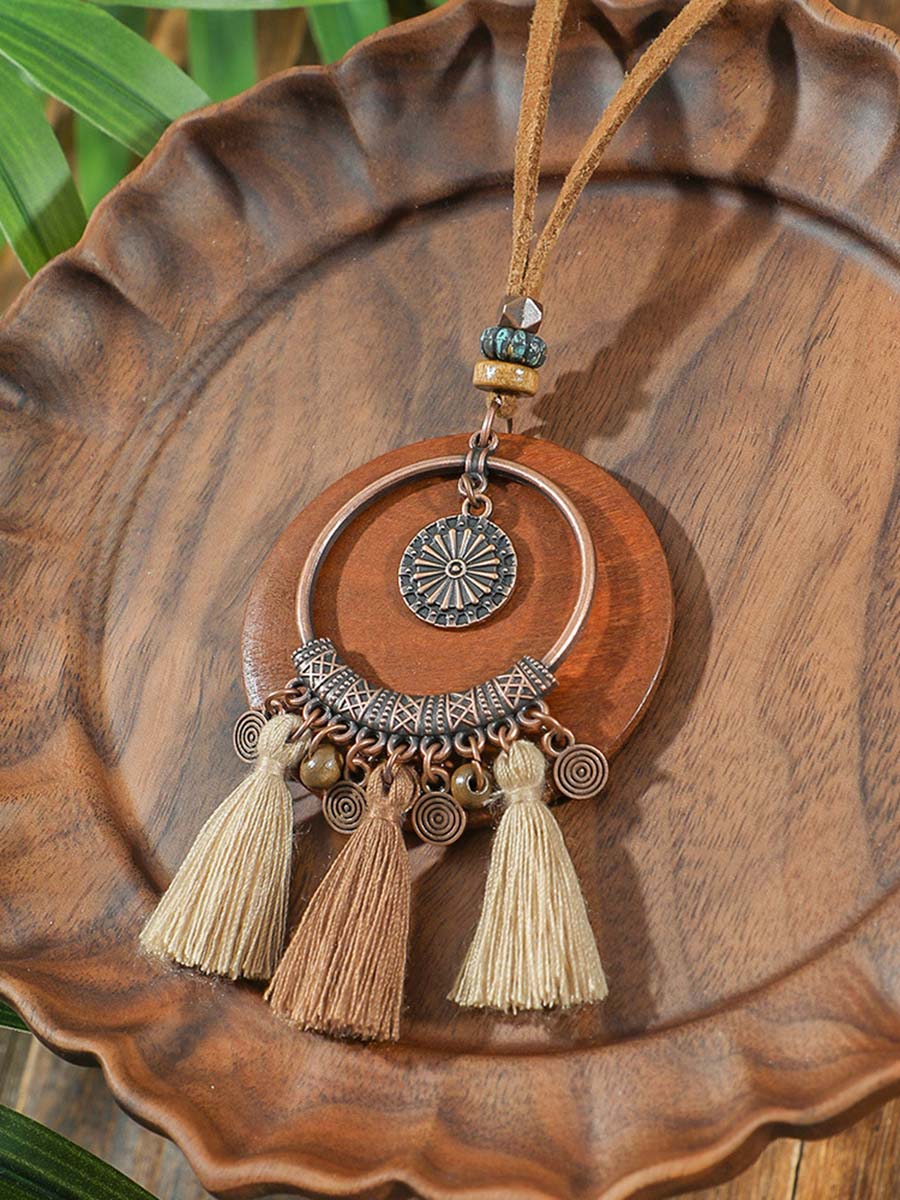 Vintage Versleten Bohemian Tassel Ketting Oorbellen Set - Bellanza