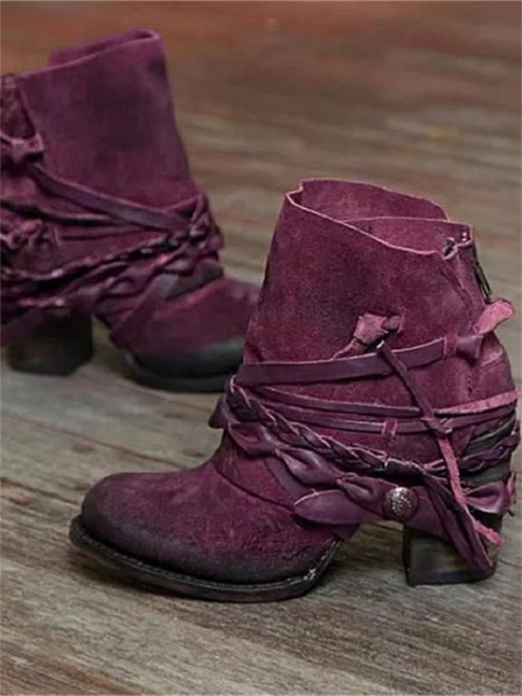 Vintage Vlecht Laced Enkellaarsjes - Bellanza