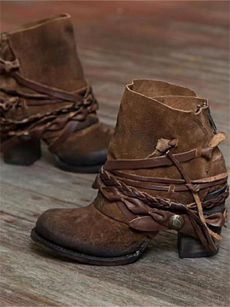 Vintage Vlecht Laced Enkellaarsjes - Bellanza