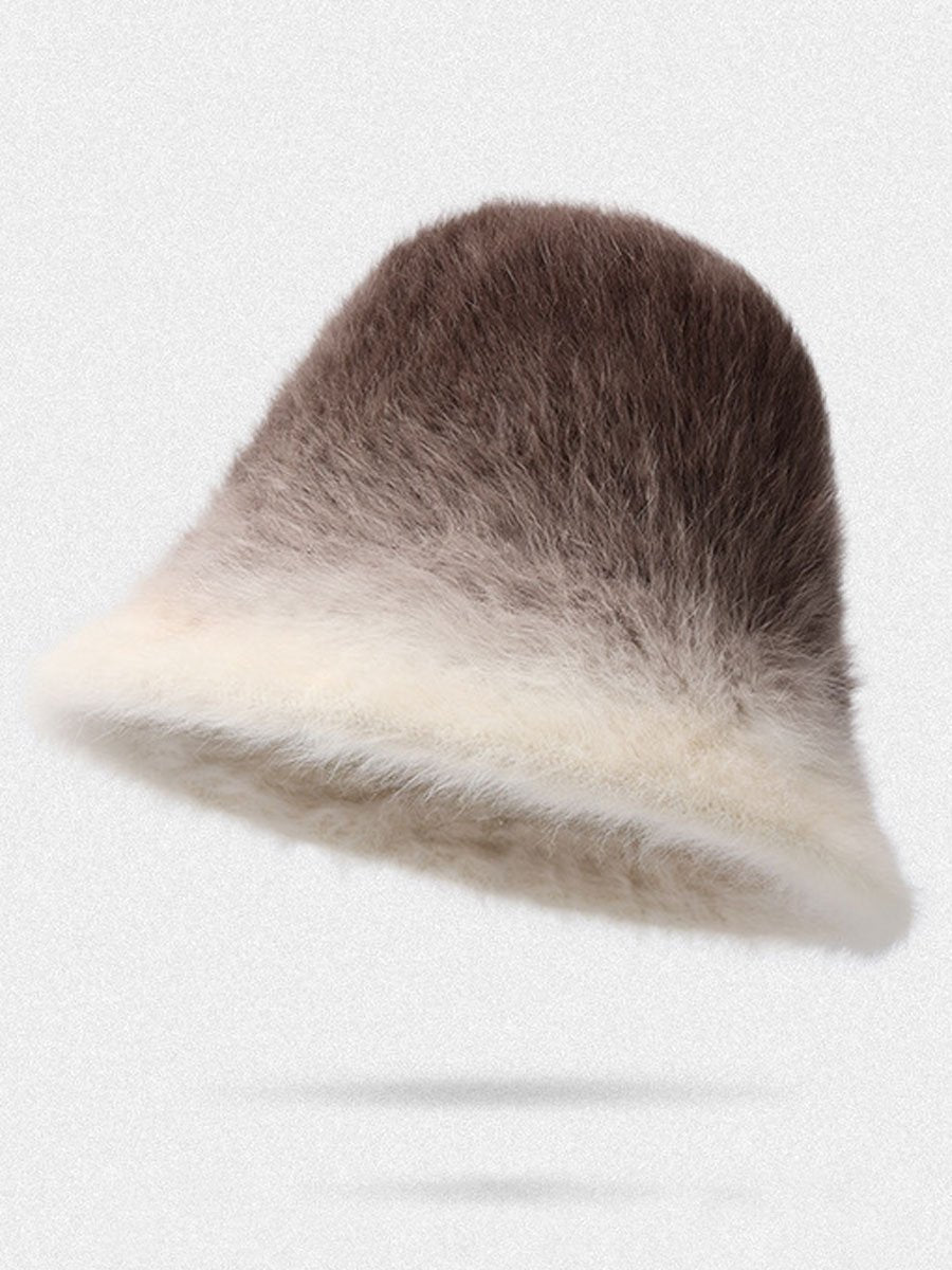 Wintermode Gradient Pluche Konijnenbont Warme Bucket Hat - Bellanza