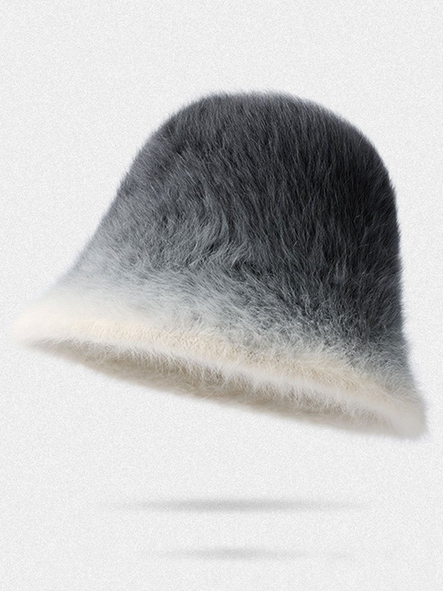 Wintermode Gradient Pluche Konijnenbont Warme Bucket Hat - Bellanza