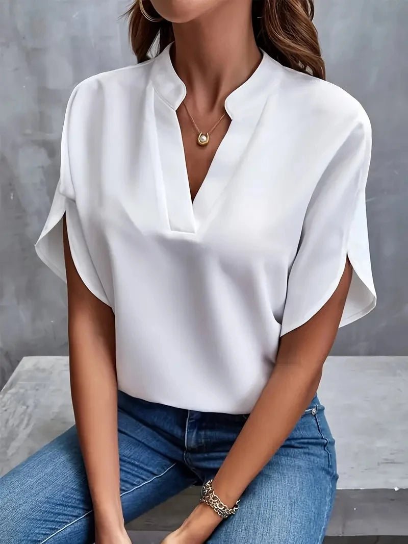 Women Elegant Solid Chiffon Blouse Spring Summer Casual Long Sleeve V Neck Loose Shirt Office Lady Tunics Oversized Tops 2024 - bellanza