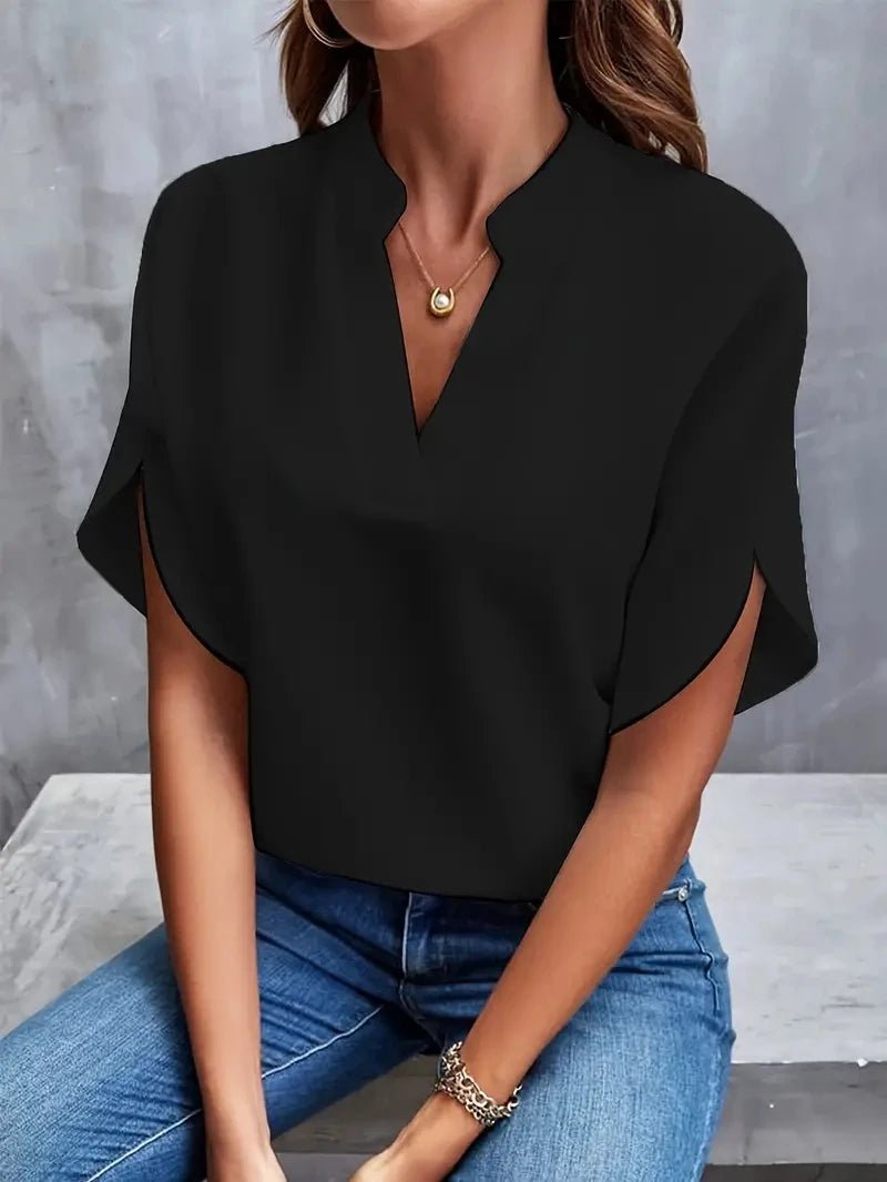 Women Elegant Solid Chiffon Blouse Spring Summer Casual Long Sleeve V Neck Loose Shirt Office Lady Tunics Oversized Tops 2024 - bellanza