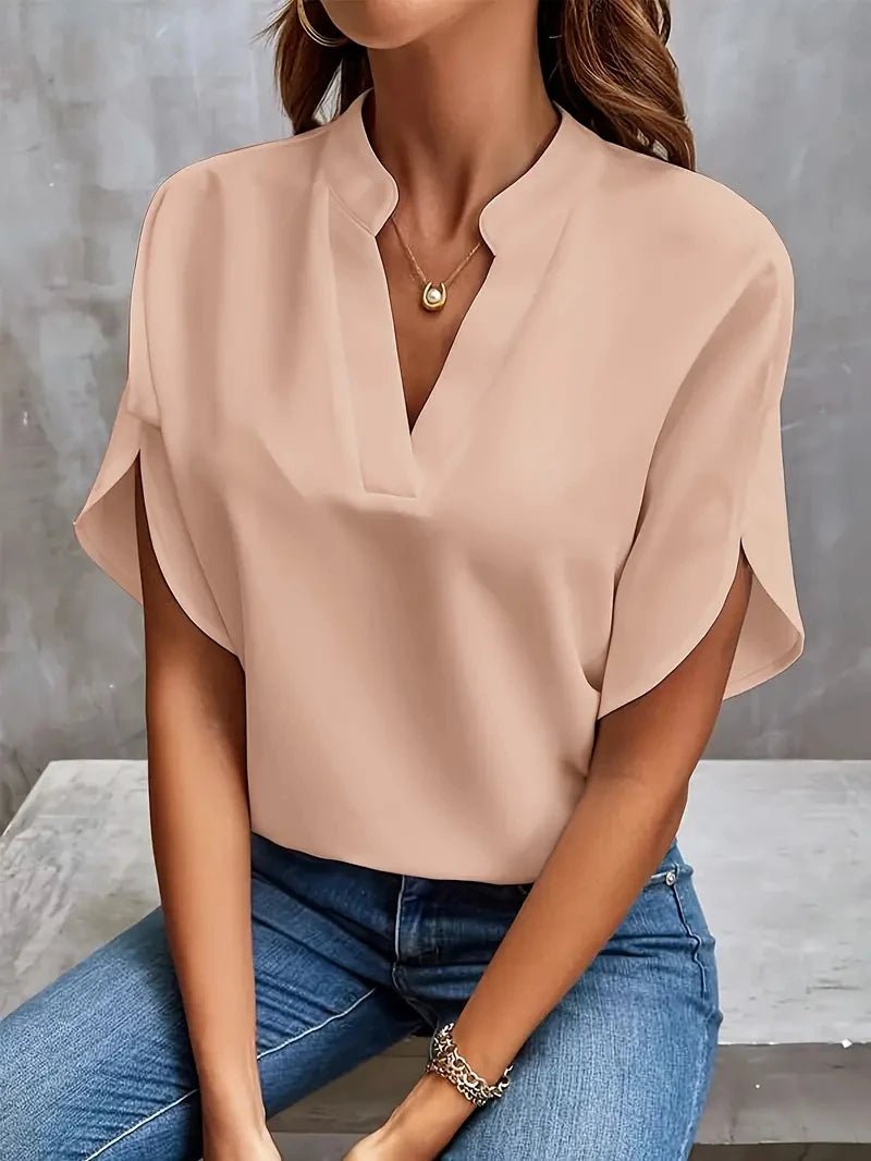 Women Elegant Solid Chiffon Blouse Spring Summer Casual Long Sleeve V Neck Loose Shirt Office Lady Tunics Oversized Tops 2024 - bellanza