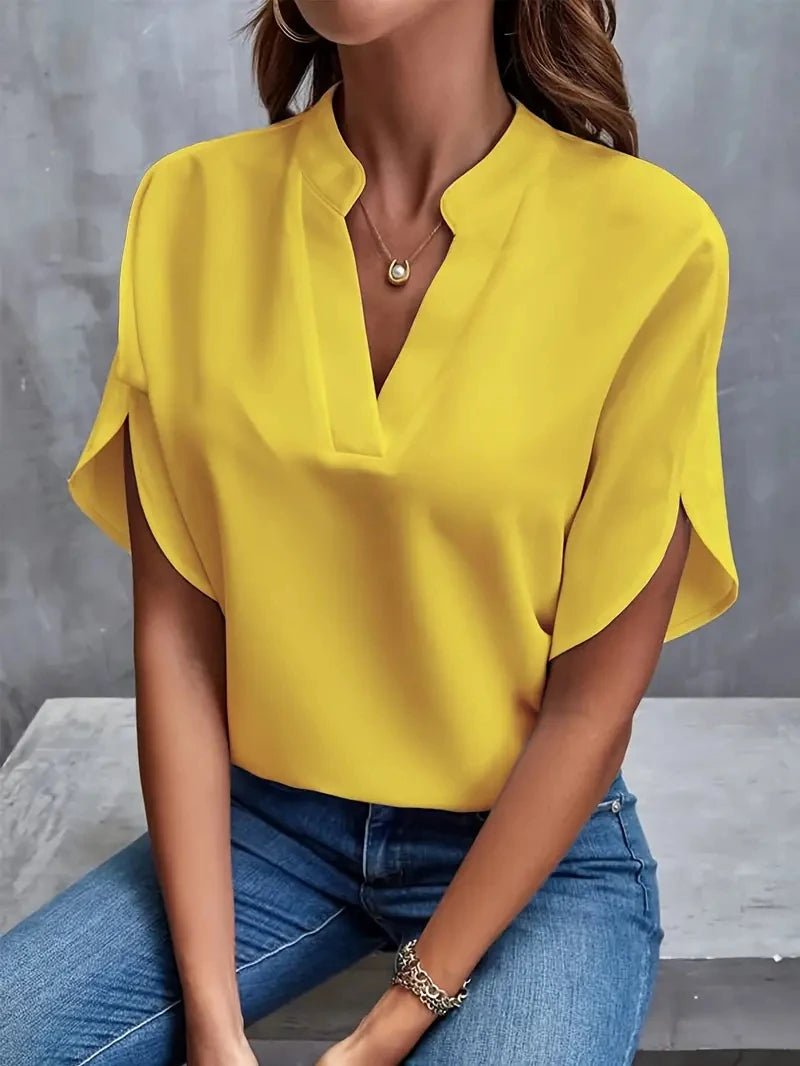 Women Elegant Solid Chiffon Blouse Spring Summer Casual Long Sleeve V Neck Loose Shirt Office Lady Tunics Oversized Tops 2024 - bellanza