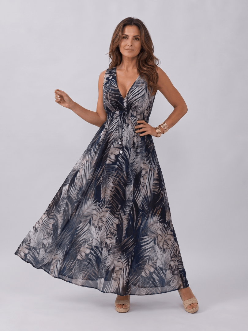 Zake | Mouwloze Empire Taille Midi Jurk - Bellanza