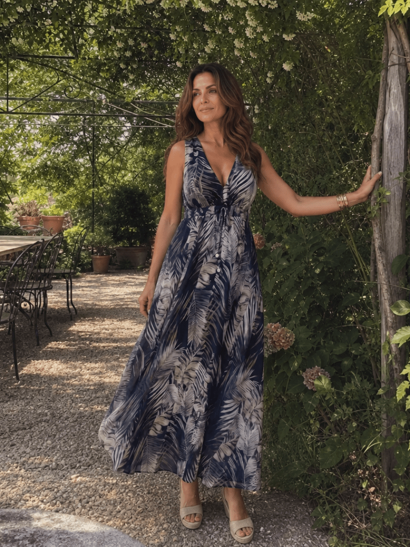Zake | Mouwloze Empire Taille Midi Jurk - Bellanza