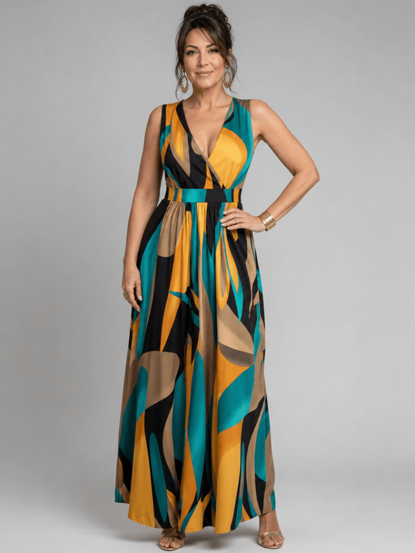 Zarela | Mouwloze Maxi Jurk met Abstracte Print - Bellanza