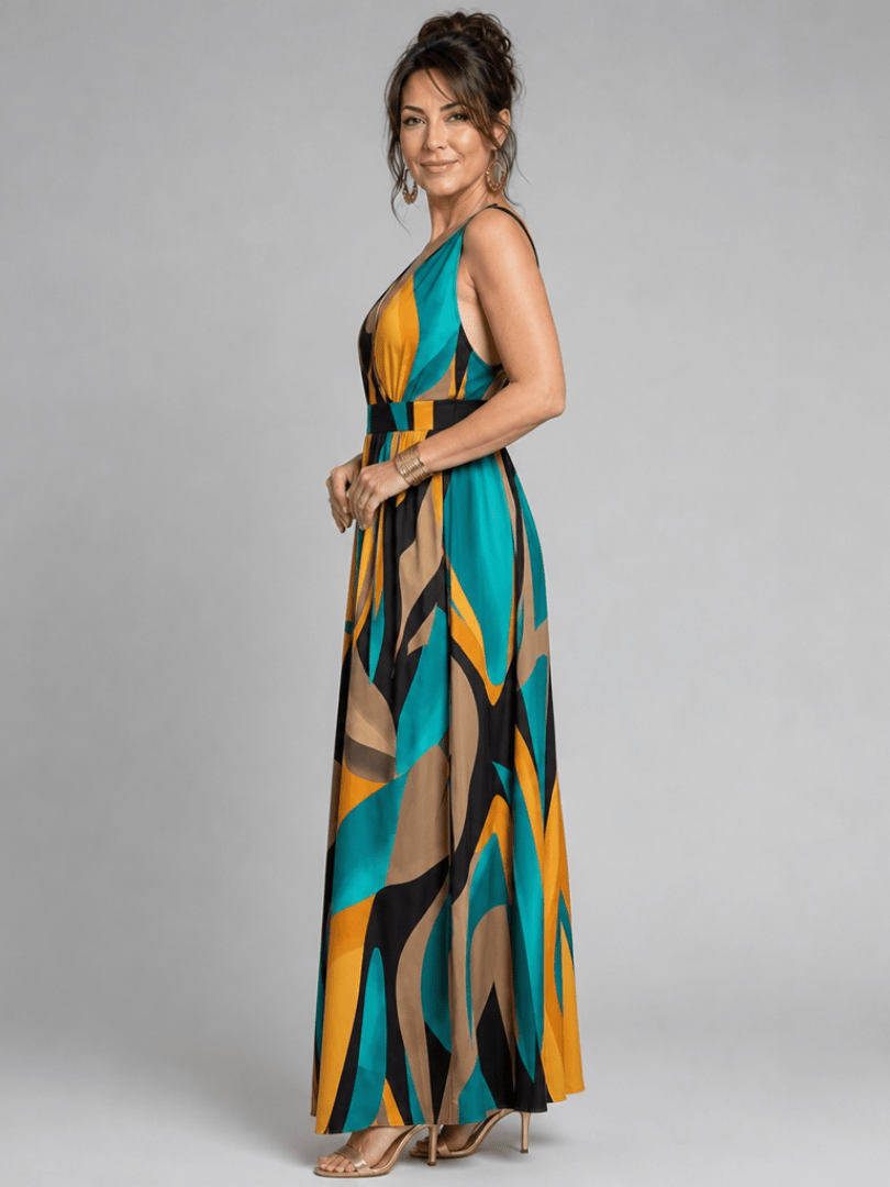 Zarela | Mouwloze Maxi Jurk met Abstracte Print - Bellanza