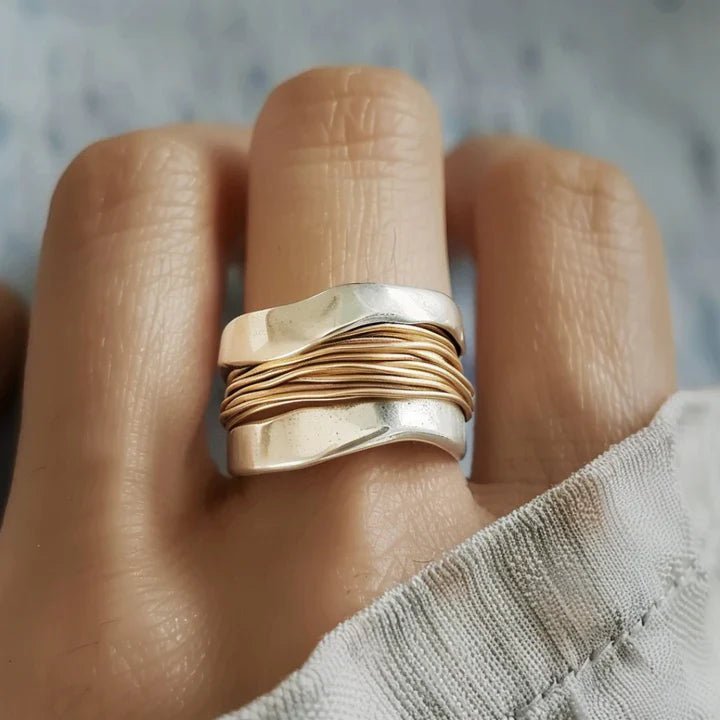 Zilveren Ring met Gouden Draad - bellanza