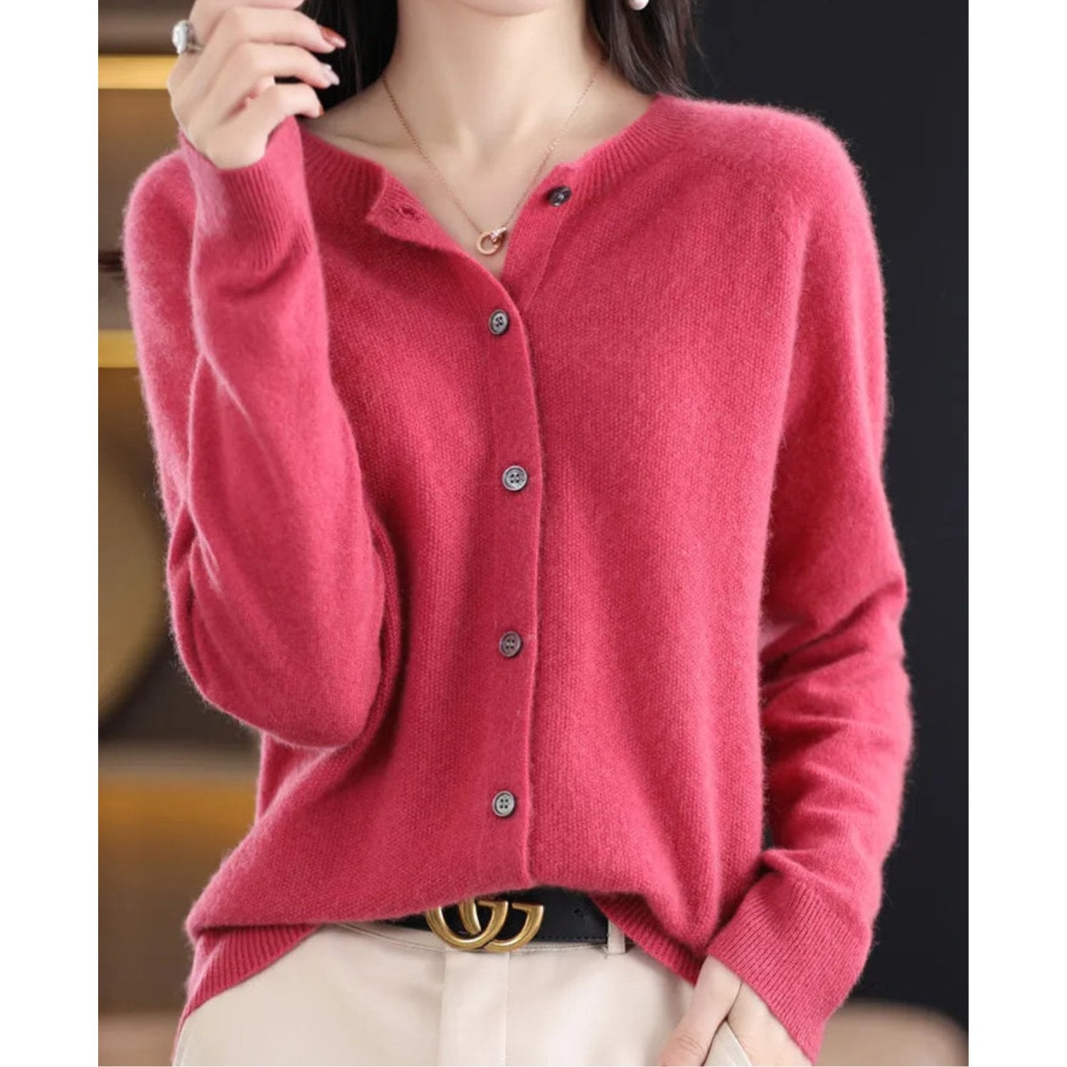 Zuivere Wollen Dames O - hals Cardigan Trui - bellanza