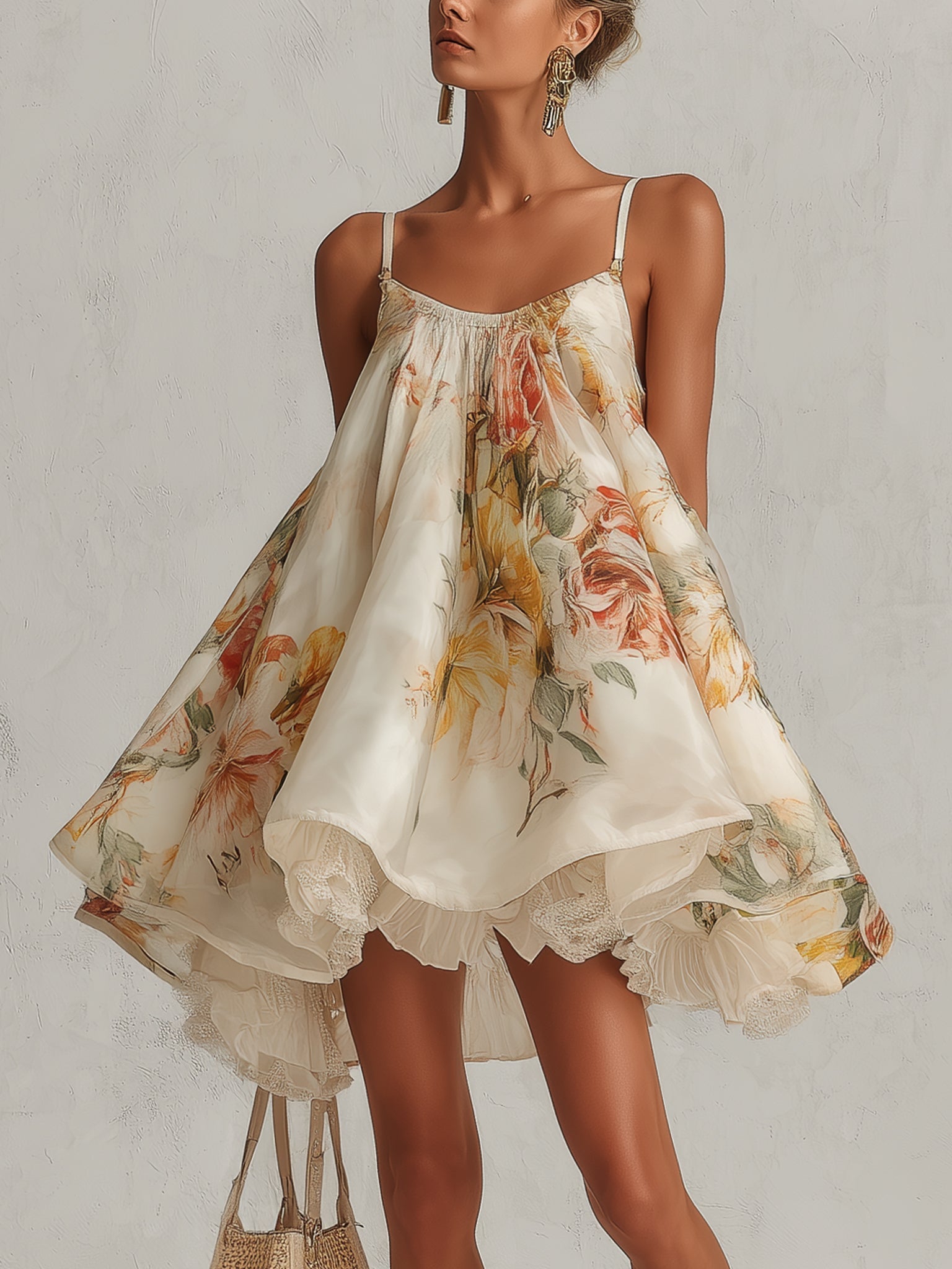 Elowen™ | Bloemige Organza A-Lijn Mini Jurk met Kantafwerking