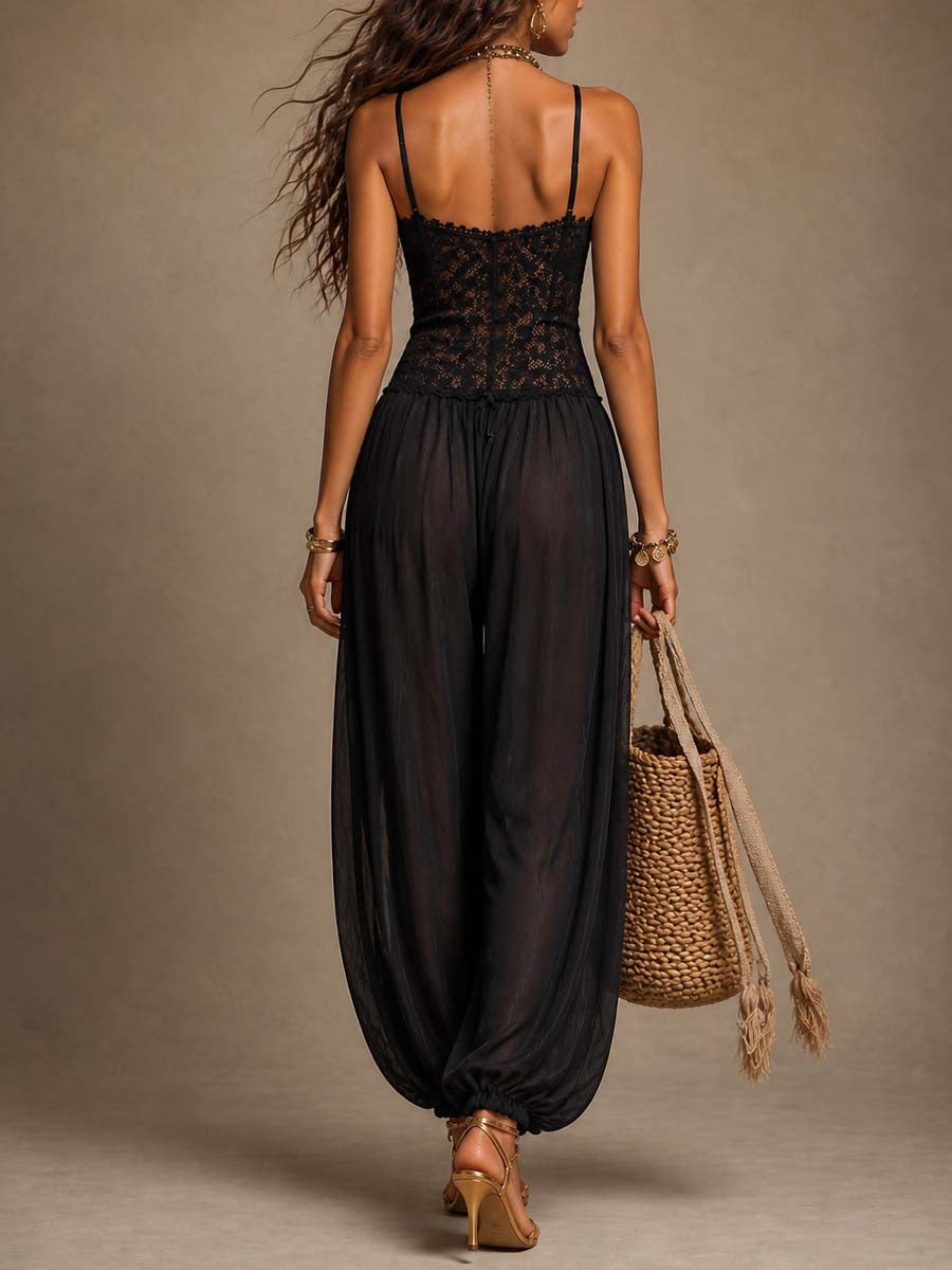 Estelle™ | Kanten en Chiffon Spaghetti-Top Harem Jumpsuit