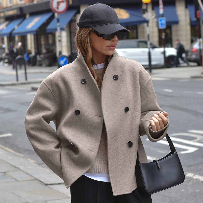 MAURELLE – Vintage Wool Blend V-Neck Coat