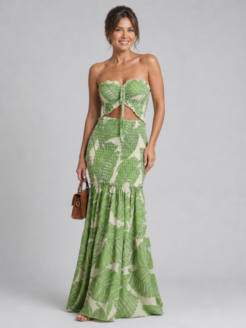 Azaria | Strapless Twee-delige Geprinte Maxi Jurk Set