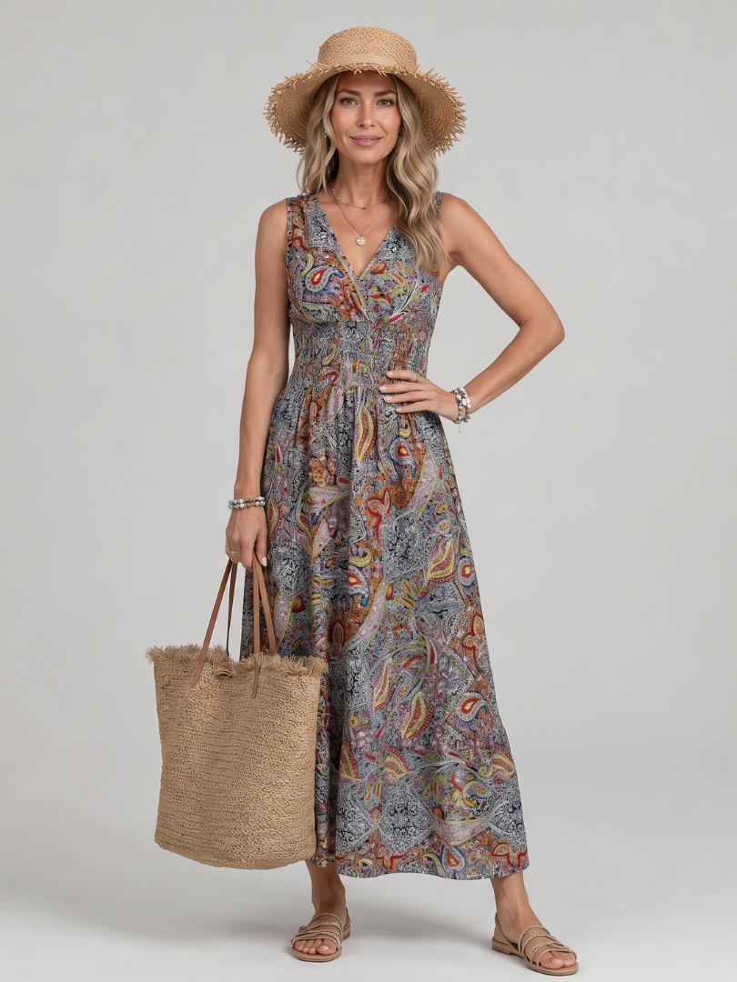 Marisela | Mouwloze Midi-jurk met Paisley-print