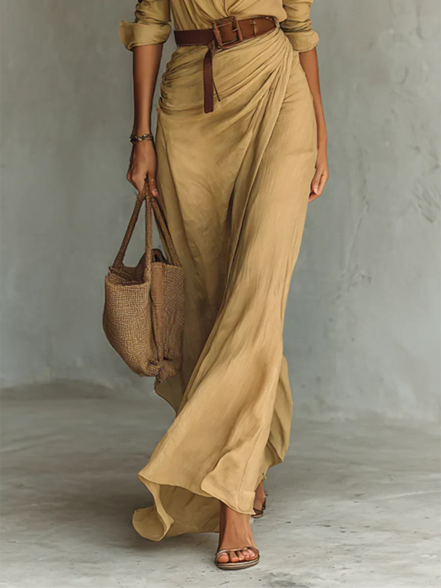 Camille™ | Maxi jurk met revers en ceintuur in de taille